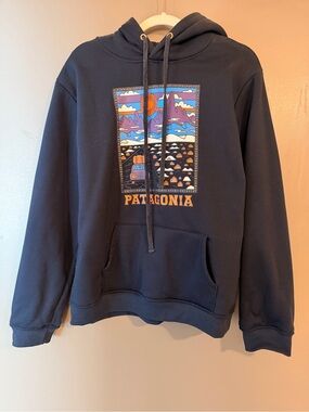 Patagonia Black Hoodie with Colorful Scenic Graphic